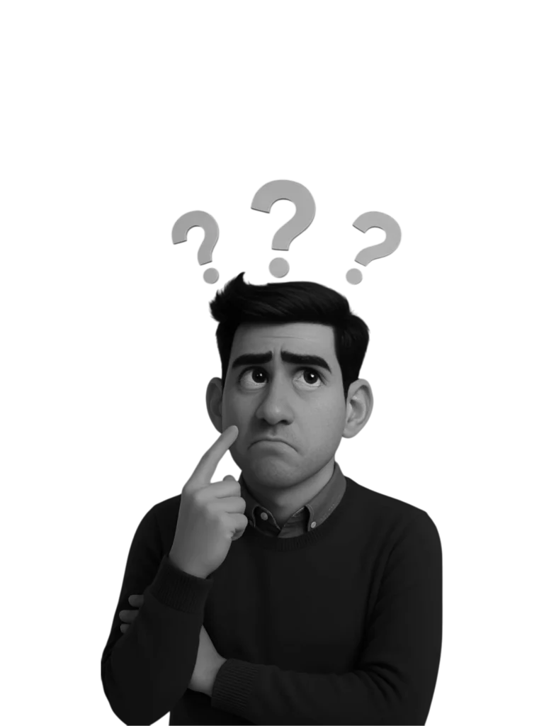 A Cartoon Man Standing with Doubt for a Freelance Digital Marketing Consultant in Malappuram